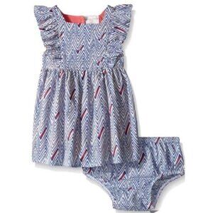 ROSIE POPE Dress & Bloomers Set Chevron Blue & White Toddler Sz 18 M